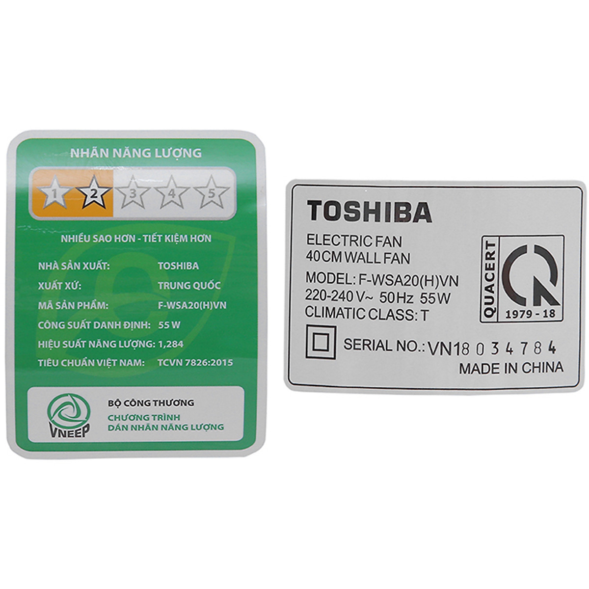 Quạt Treo Tường Toshiba F-WSA20(H)VN (55W) - Xám - Hàng chính hãng