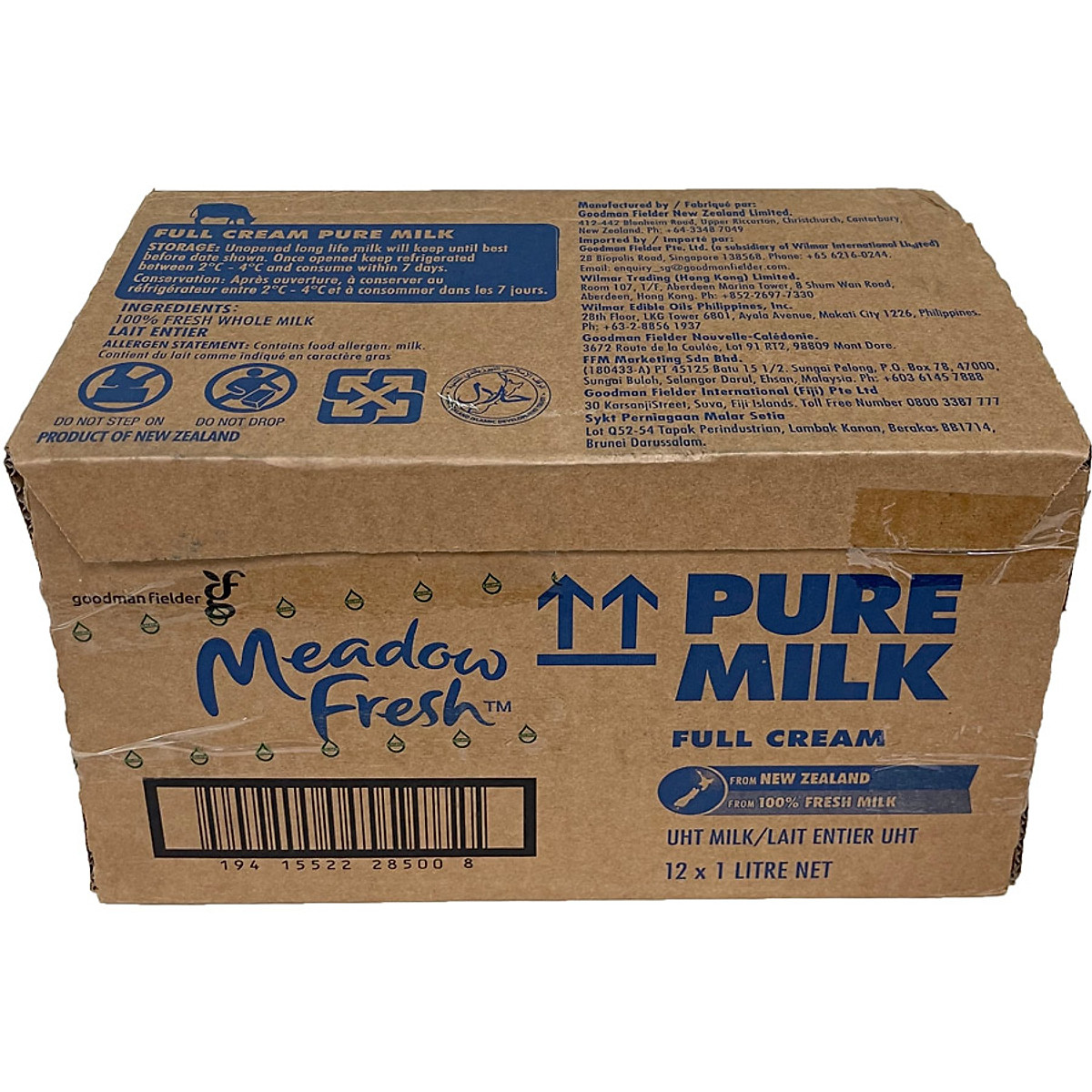 Thùng 12 hộp Sữa tươi tiệt trùng nguyên kem Meadow Fresh 1L hàng New Zealand