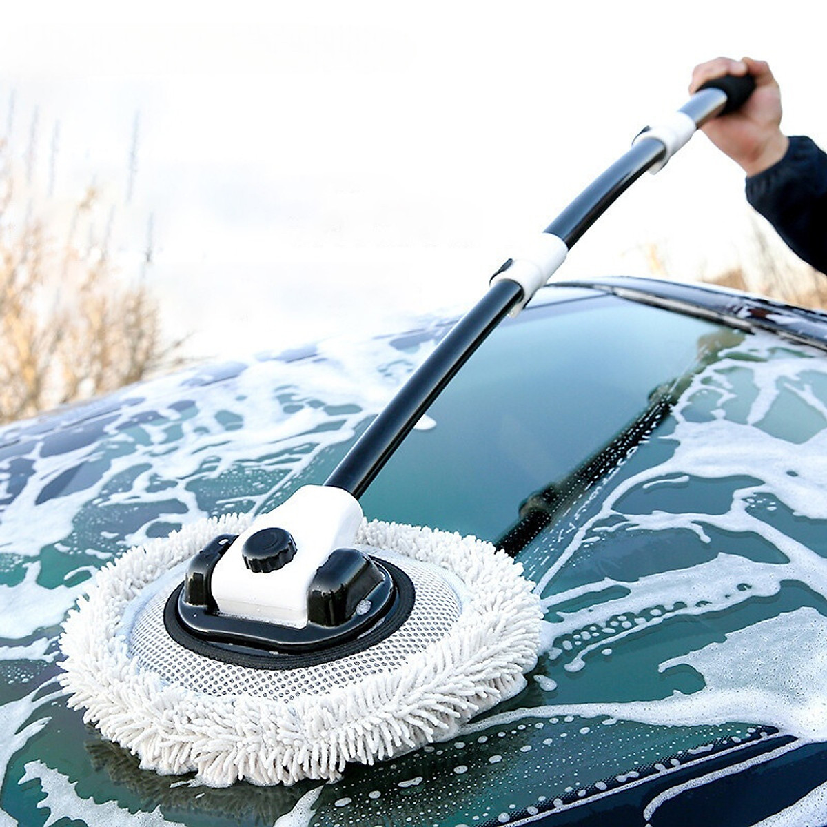 Chổi Vệ Sinh Rửa Xe Ô Tô - Cây Lau Nhà Đặc Biệt Dạng Ống Lồng Ba Phần | Dụng Cụ Rửa Xe Làm Sạch Bằng Sợi Chenille