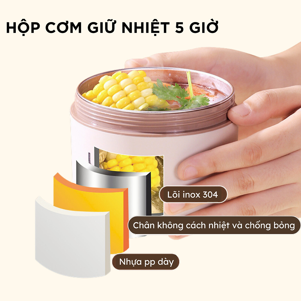 Set 3 Hộp Đựng Cơm Giữ Nhiệt Hộp Đựng Cơm Văn Phòng Chất Liệu Inox 304 Có Kèm Phụ Kiện Thìa Và Đũa