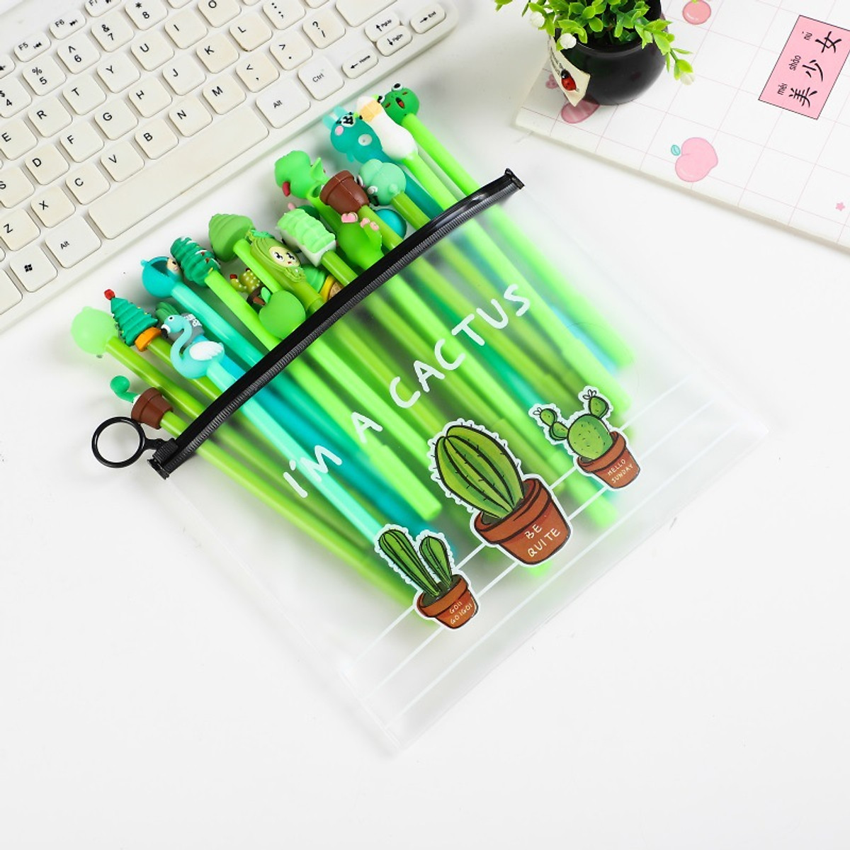 Mua Combo 10 bút bi hình cute dễ thương xanh lá - Mẫu 1 tại MUANHANH