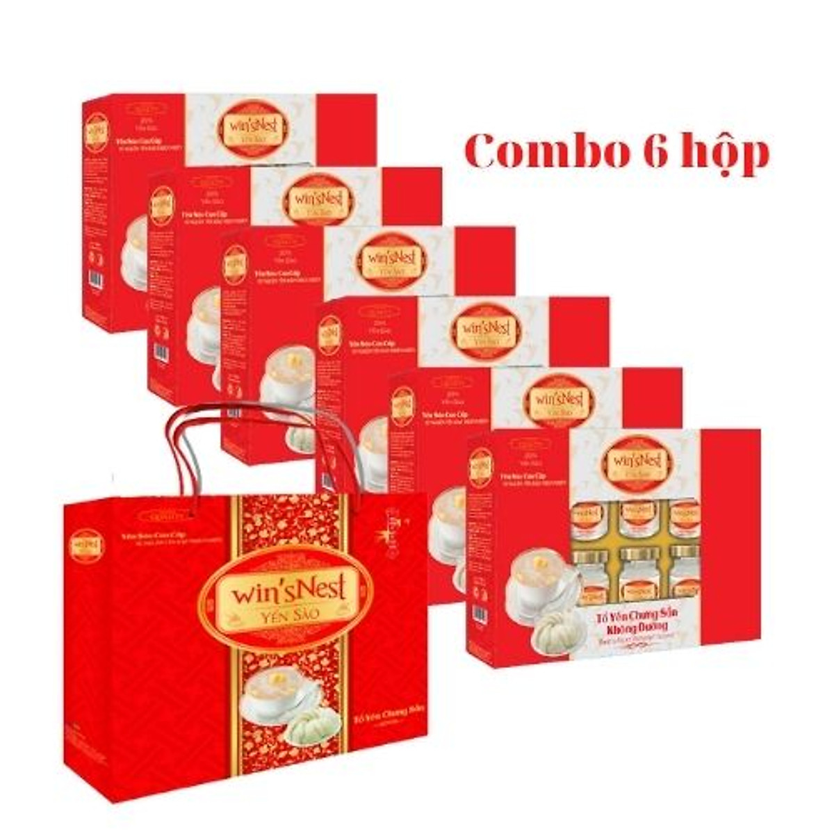 Yến Sào win'sNest Tổ Yến Chưng Sẵn 20% Không Đường (6 Lọ/Hộp) kèm túi