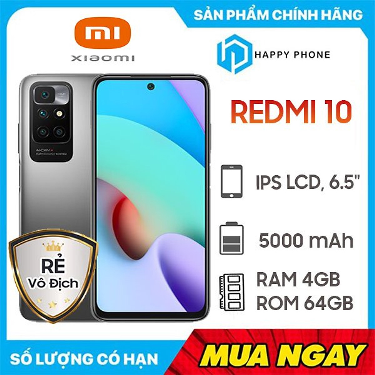 Điện thoại Xiaomi Redmi 10 (4GB/64GB) - Hàng chính hãng - Đã kích ...