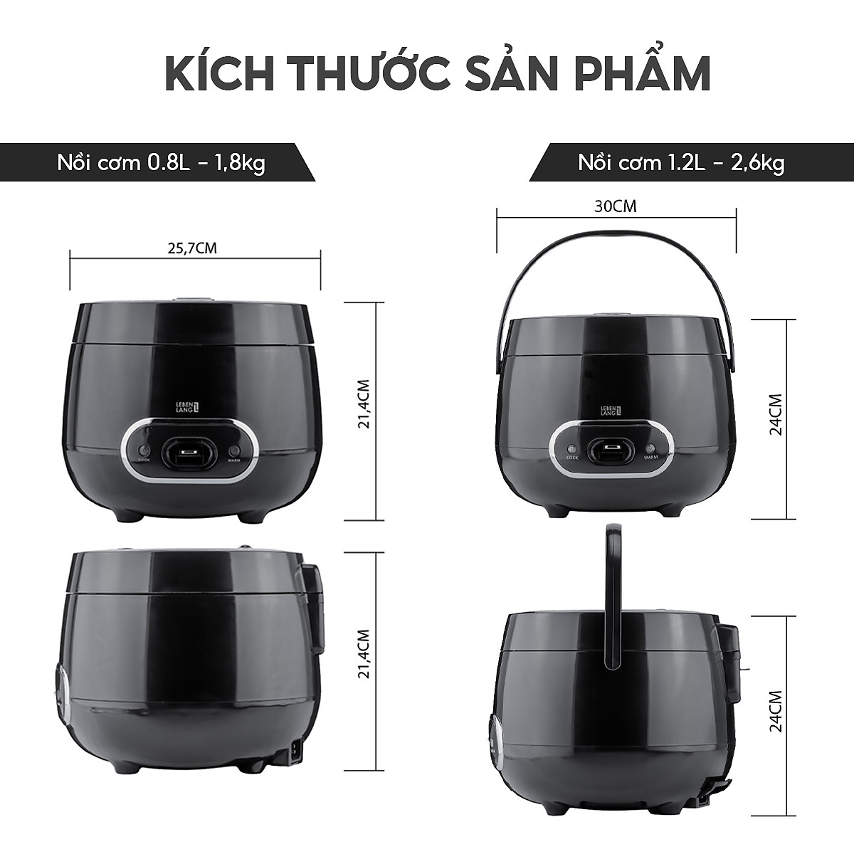 Nồi cơm điện mini Lebenlang LBL0583 dung tích 800ml, công suất 250W nhỏ gọn, thiết kế đơn giản hiện đại - hàng chính hãng