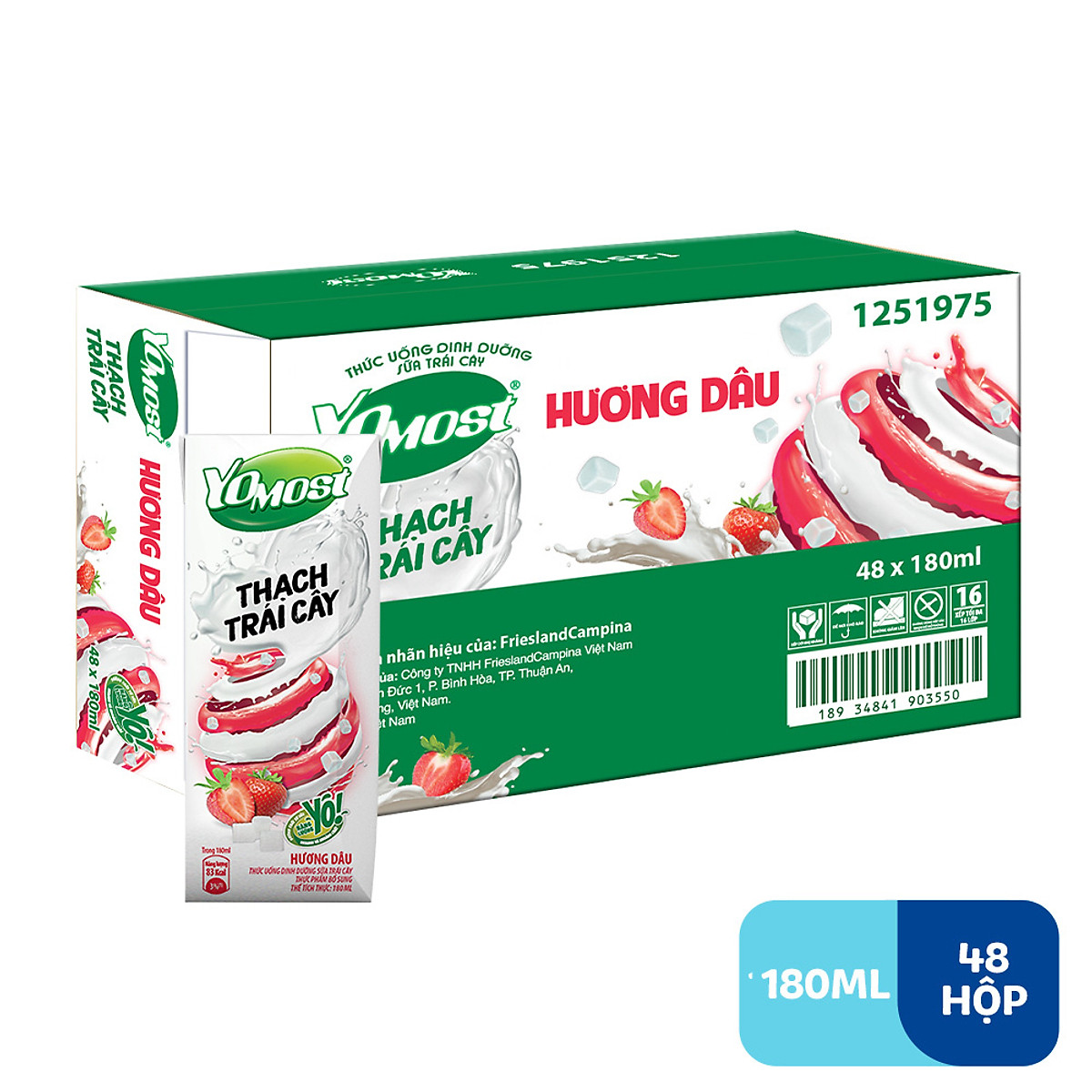 Thùng 48 Hộp Yomost Thạch Trái Cây Hương Dâu (48x180ml)