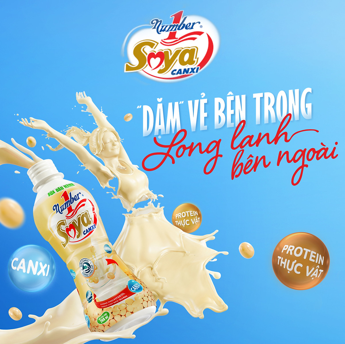 Thùng 24 chai Sữa đậu nành Number 1 Soya Canxi chai PET 268 ml