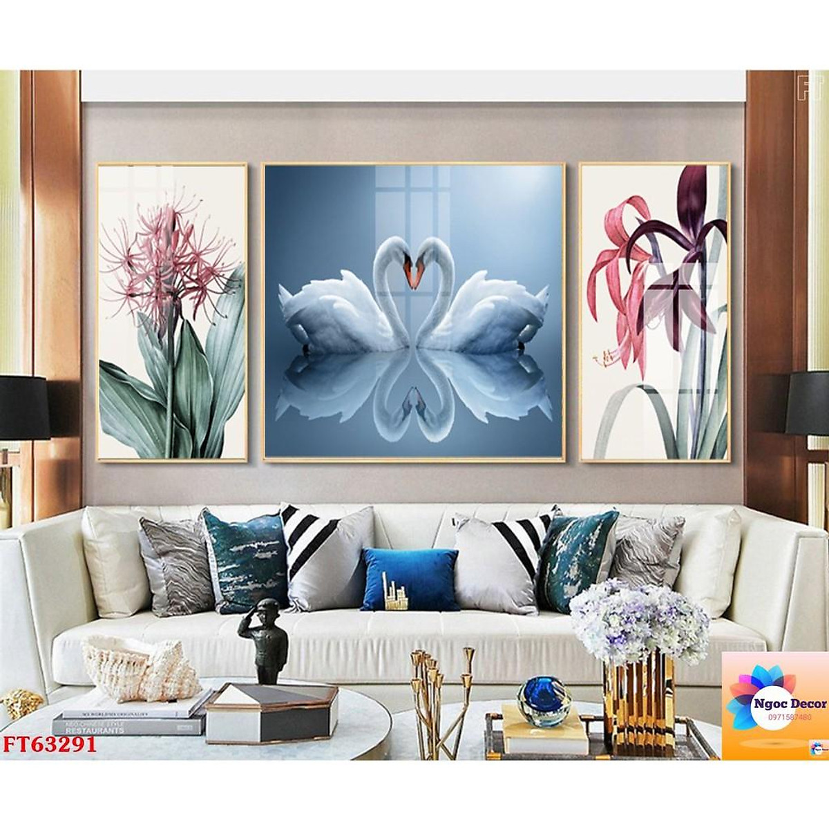 Tranh tráng gương combo 3 bức trang trí Decor phòng khách, phòng ...