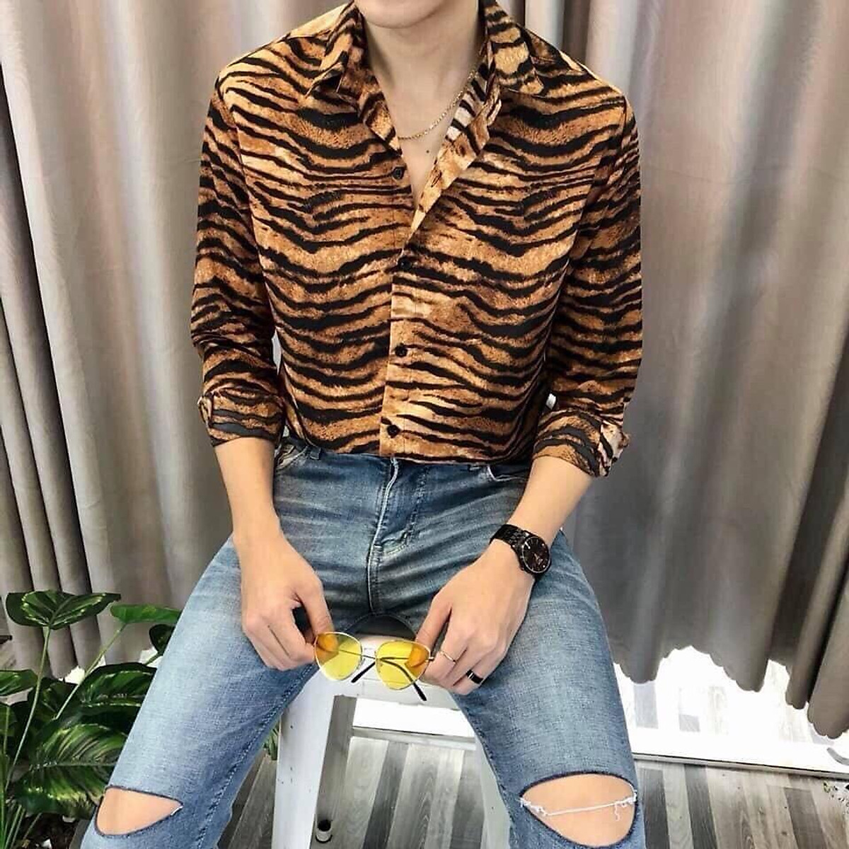 Áo sơmi lụa dài tay beo cổ vest Danangsale #38 Áo sơmi lụa dài tay beo cổ vest Danangsale