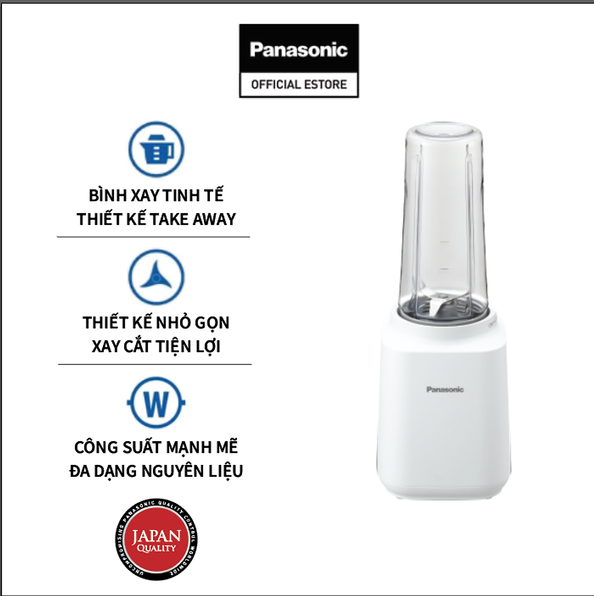 Máy xay sinh tố Mini Panasonic MX-XP103WRA – Nhỏ gọn, bỏ túi tiện dụng - Kèm 2 cốc đựng thay thế - Hàng chính hãng