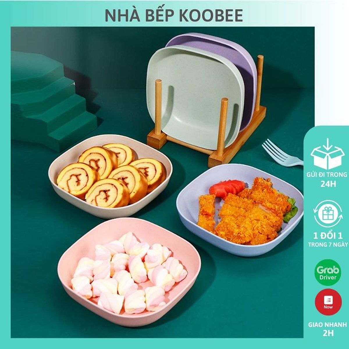 Set đĩa lúa mạch - Khay đựng trái cây, đồ ăn vặt, bánh, salad màu ...