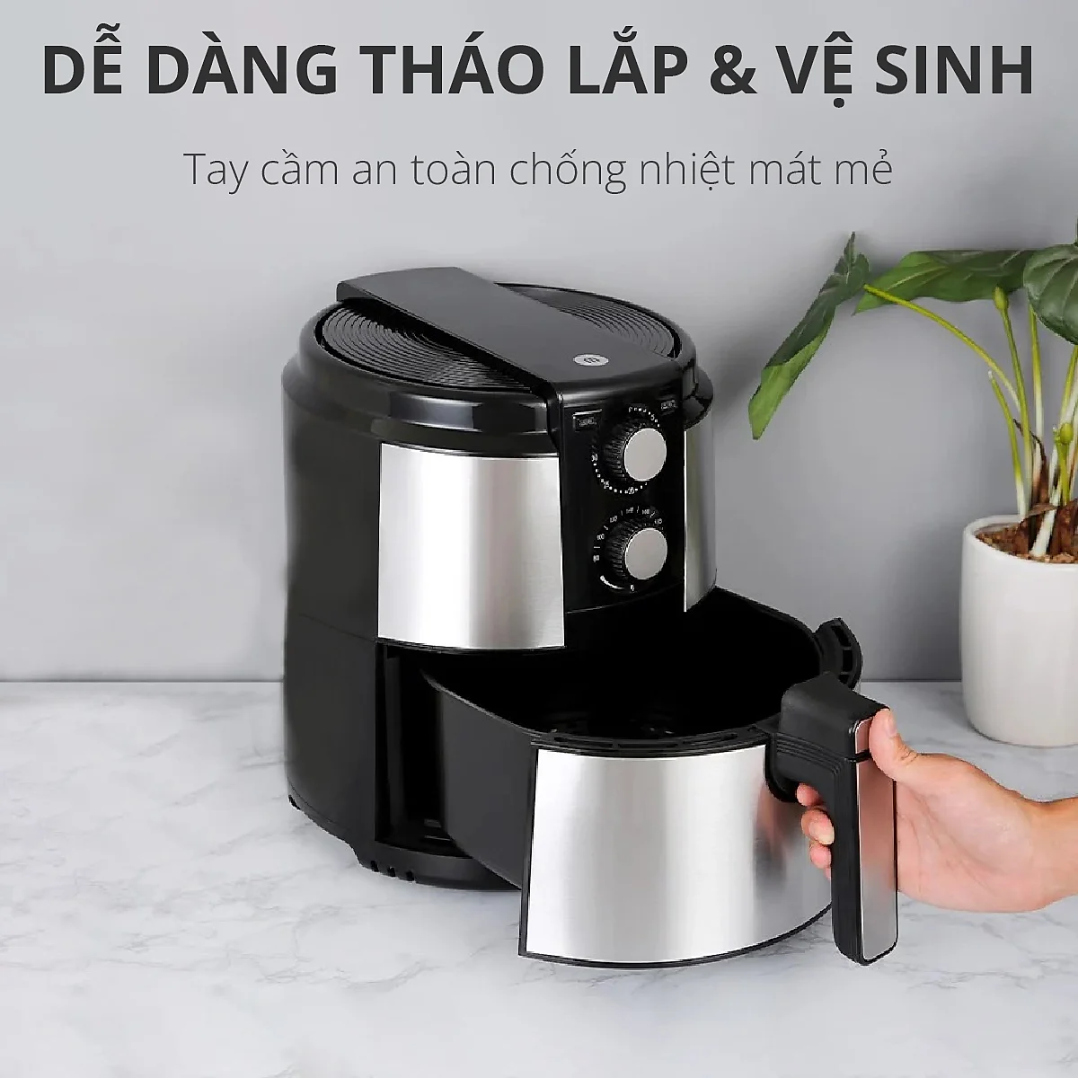Nồi chiên không dầu vỏ kim loại Mishio MK220 5L - Hàng chính hãng