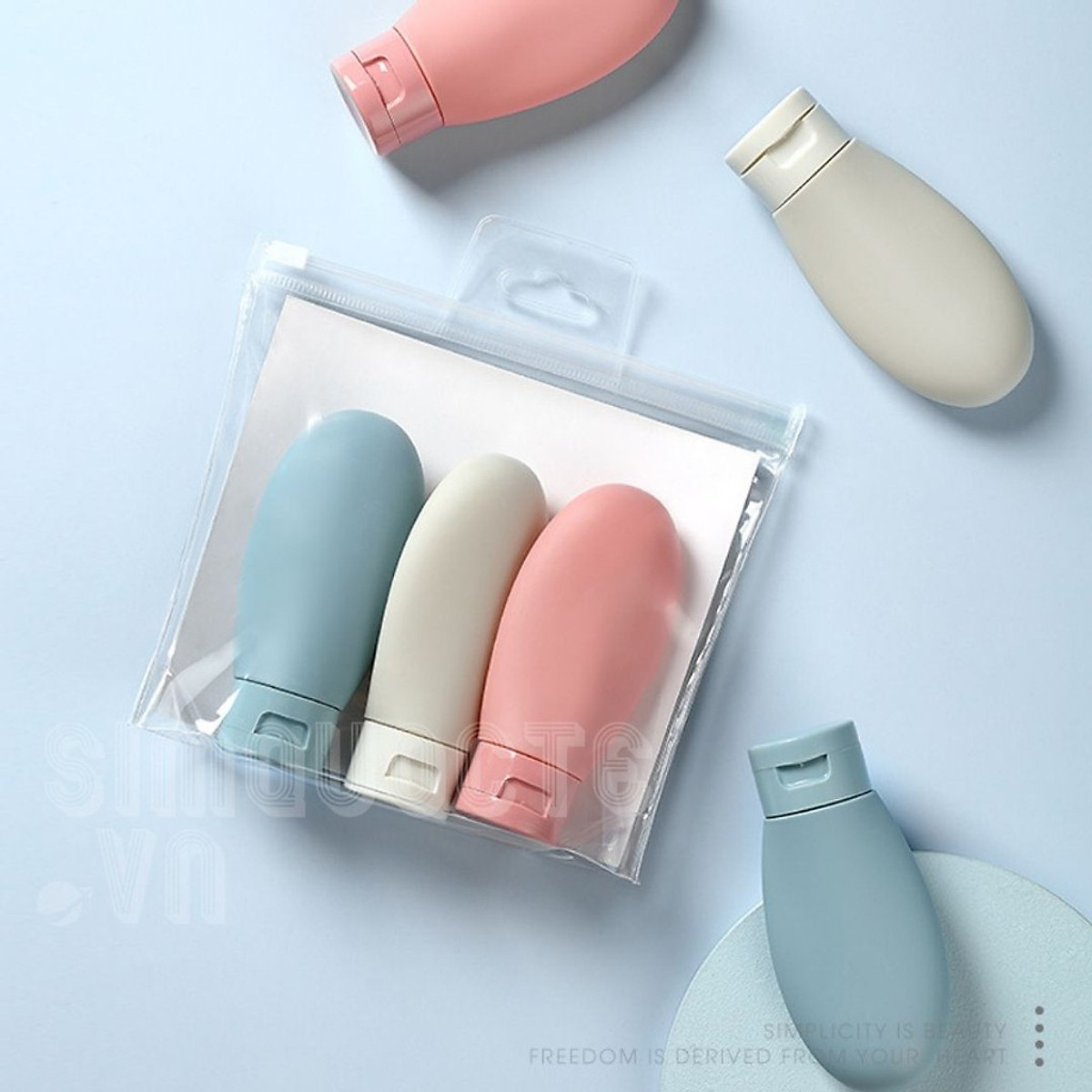 Set 3 Lọ chiết mỹ phẩm, dầu gội du lịch siêu tiện lợi dung tích 60ml kèm túi zip