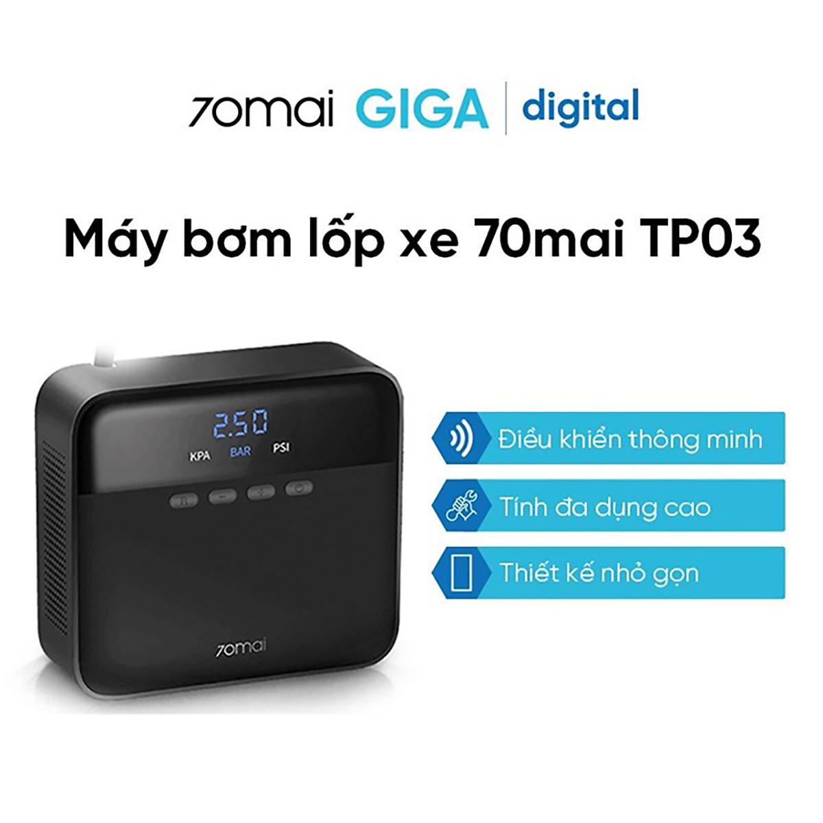 Máy bơm lốp xe Xiaomi 70mai Air Compressor Lite Midrive TP03 - Hàng Chính Hãng