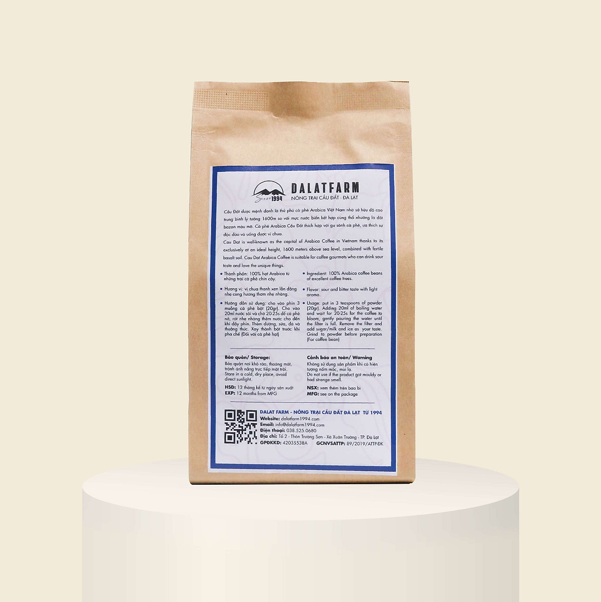 Cà phê hạt Arabica Cầu Đất rang xay mộc nguyên chất - Túi 250Gr (Dạng Hạt)