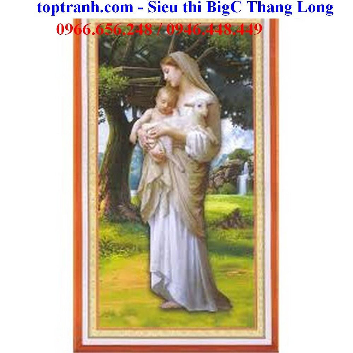 tranh thêu chữ thập Đức mẹ Maria bồng Chúa Jesu, cừu non A1095 ...