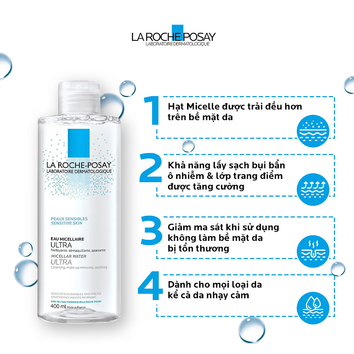 Nước làm sạch sâu và tẩy trang cho da nhạy cảm Micellar Water Ultra Sensitive Skin 400ml