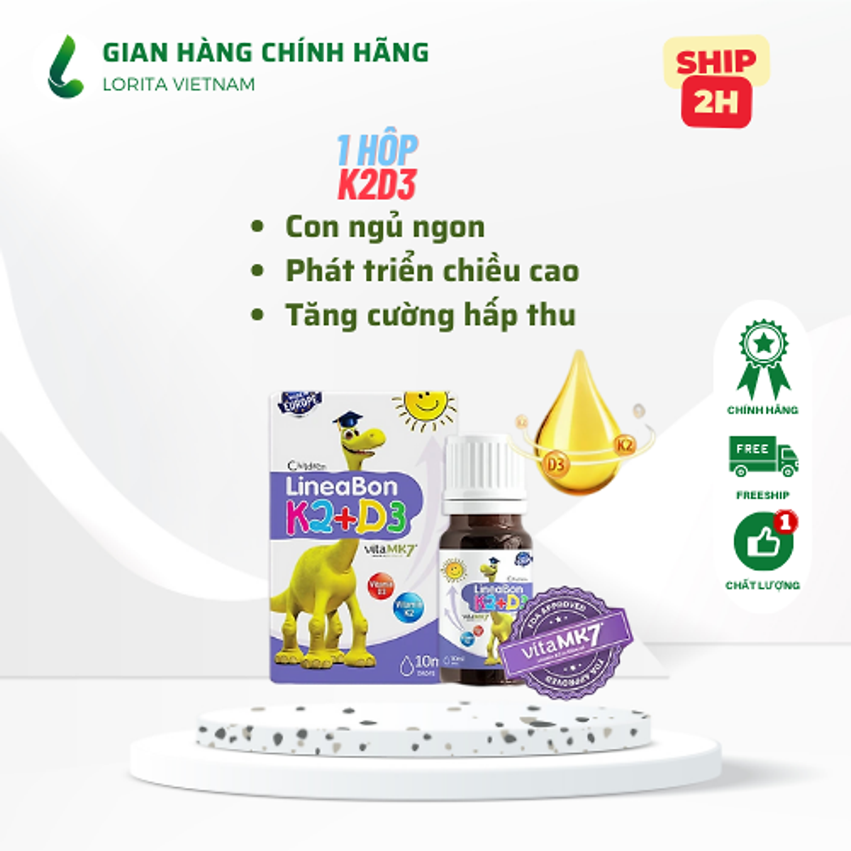 Vitamin k2 d3 hỗ trợ tăng chiều cao, hết còi xương cho trẻ sơ sinh - LINEABON K2D3 - Sản phẩm từ Châu Âu - Công nghệ mới giúp hấp thu tối đa canxi tự nhiên