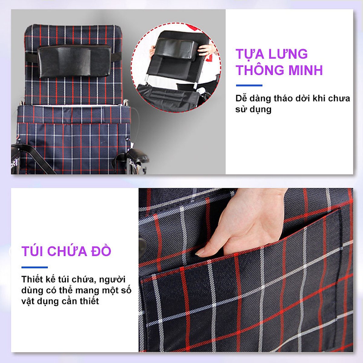 Xe lăn tay ngã lưng 6 nấc, có đệm và bô vệ sinh - NIKITA N213-1