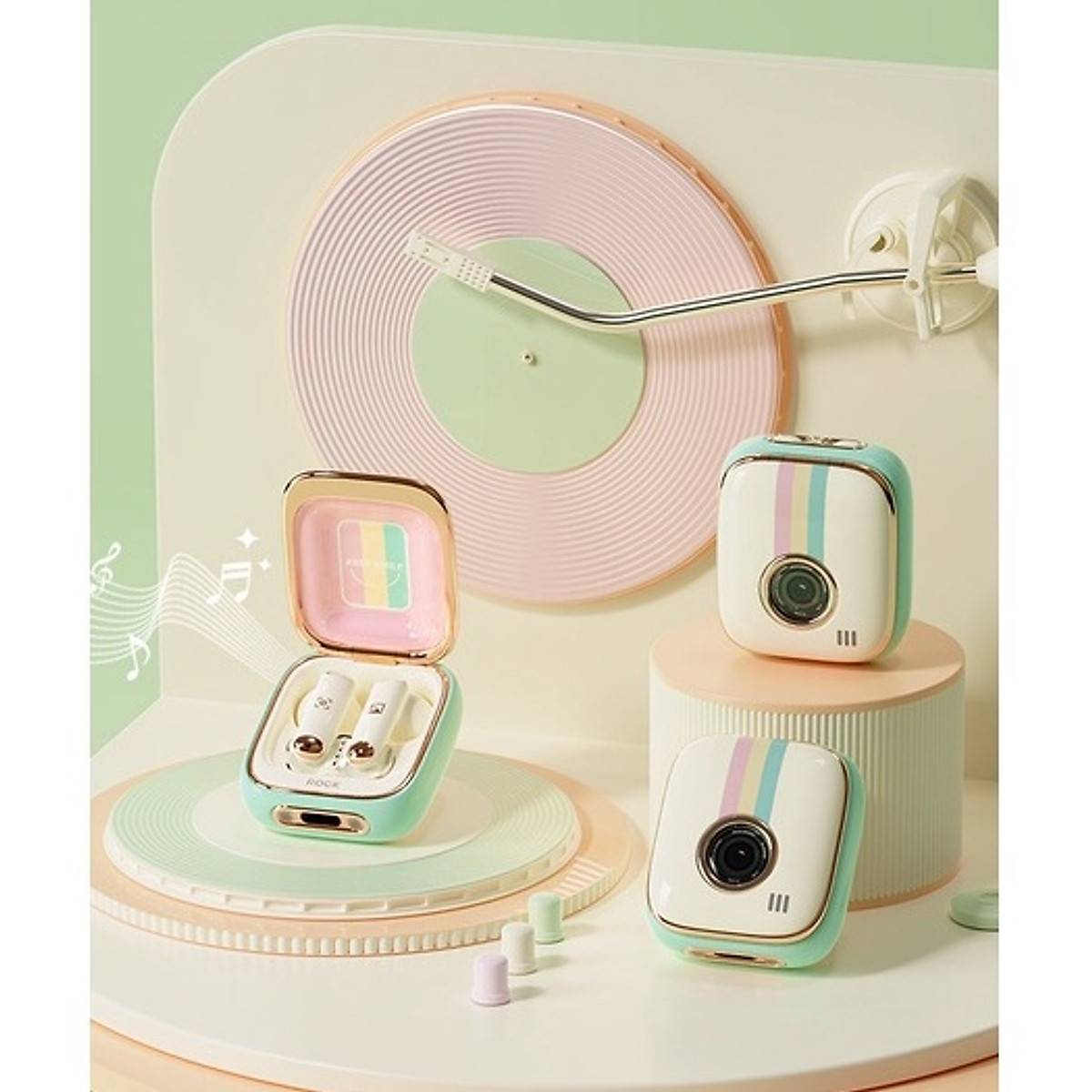 Tai nghe không dây Rock Retro Style True Wireless Stereo Bluetooth Rockspace nghe nhạc liên tục 12h Hàng chính hãng