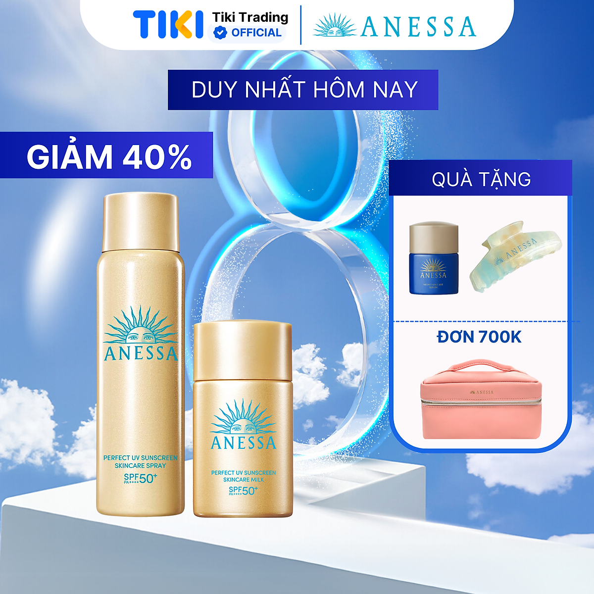 Bộ đôi Kem chống nắng dạng xịt dưỡng da bảo vệ hoàn hảo + Kem chống nắng dạng sữa dưỡng da kiềm dầu bảo vệ hoàn hảo (Anessa Gold Spray 60g + Gold Milk 20ml)