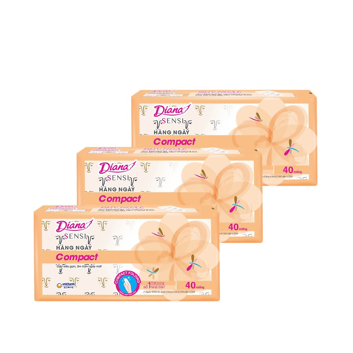 Combo 3 Băng Vệ Sinh Diana Hàng Ngày Compact Gói 40 miếng