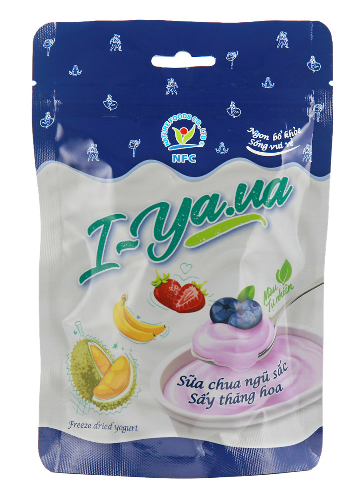 Sữa chua sấy thăng hoa I.Yaua túi 25g mix 05 vị (việt quất, sầu riêng, chuối, dâu và truyền thống)