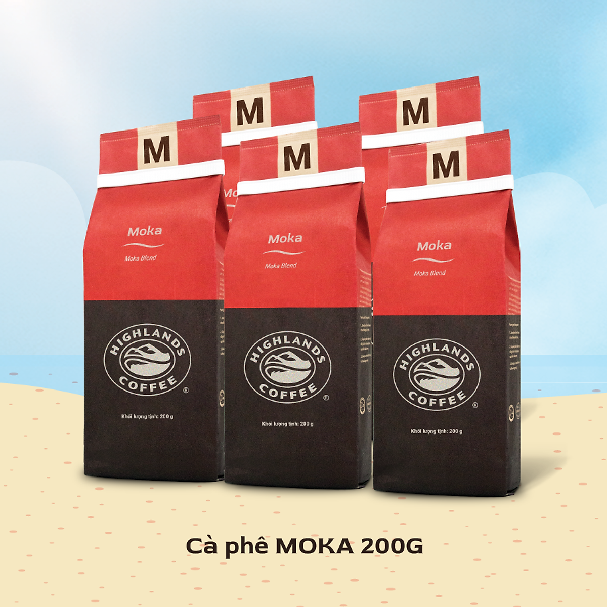 Combo 5 Cà phê rang xay Moka Highlands Coffee 200g - dòng cà phê cao cấp