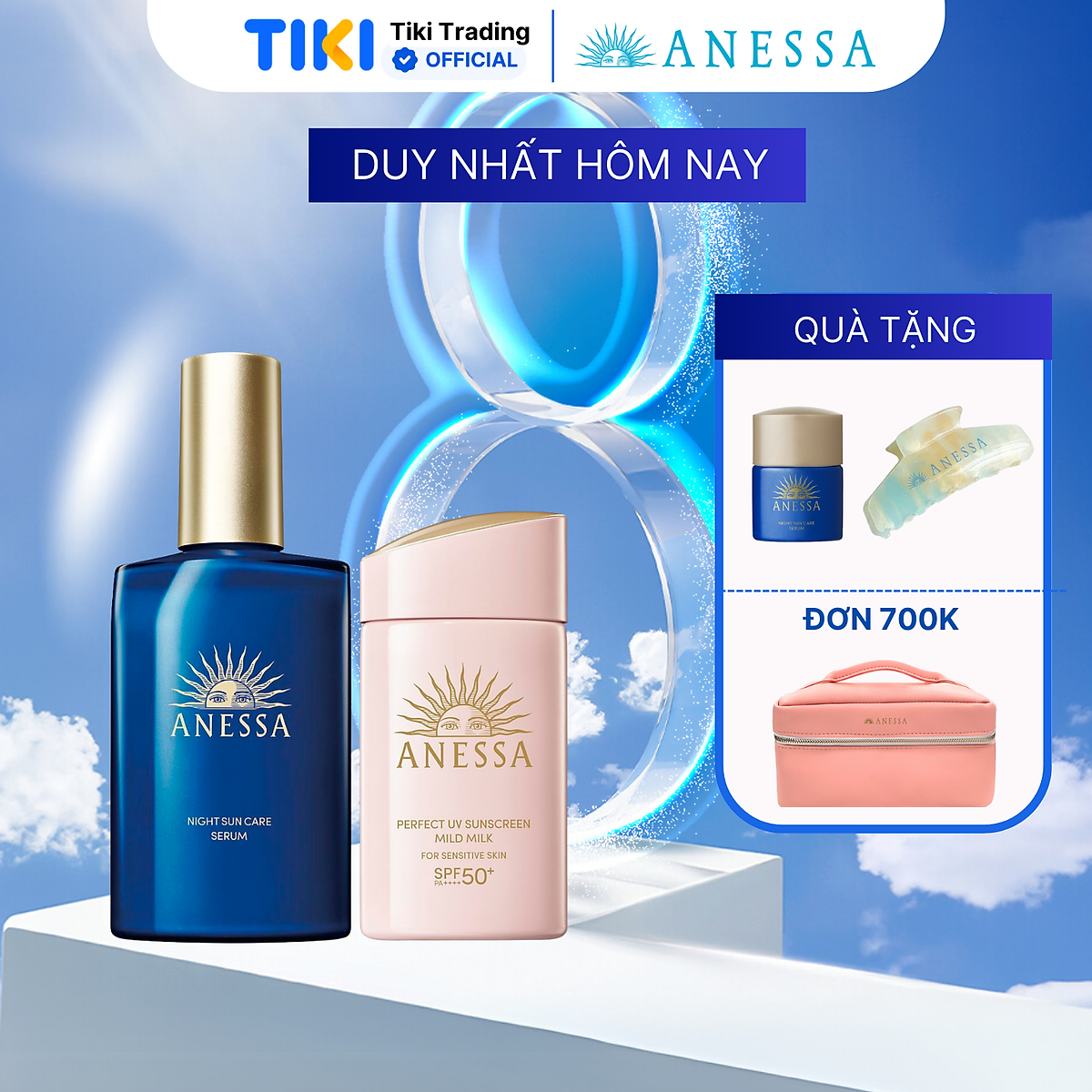 Bộ sữa chống nắng Anessa dưỡng da dịu nhẹ dạng sữa SPF50+ PA++++ 60ml và Serum dưỡng da và phục hồi da sau nắng 180ml