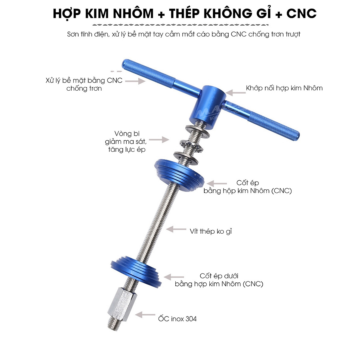 Dụng cụ tháo lắp bấm chén ép cổ xe đạp BB-2101, cho bát phốt, (Tool) ép cốt trục giữa trục đạp CNC - Mai Lee