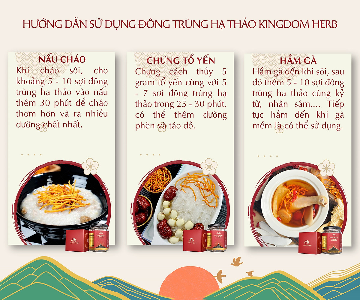 Đông trùng hạ thảo Kingdom Herb chính hãng loại thượng hạng sấy thăng hoa hộp 10 gram (tặng bình nước thủy tinh cao cấp)