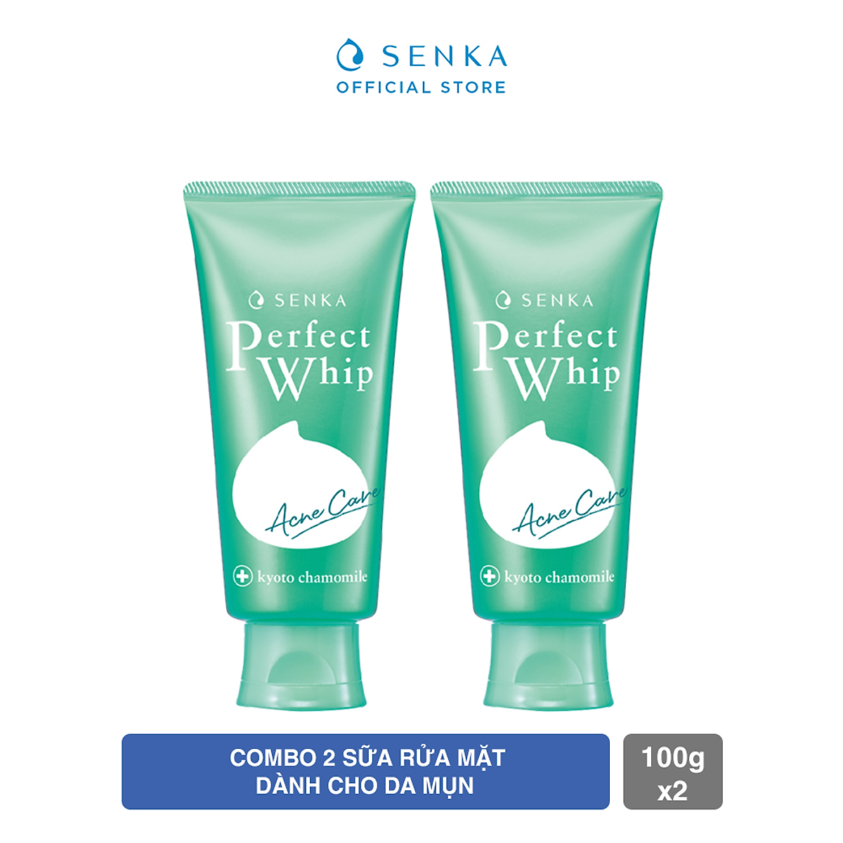 Bộ đôi Sữa rửa mặt tạo bọt cho da mụn chứa Salycilic Acid SENKA PERFECT WHIP ACNE CARE 100g