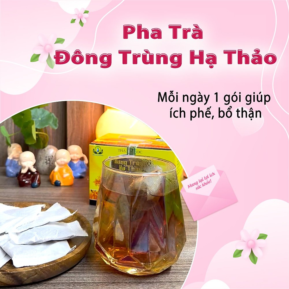 Trà Đông Trùng Hạ Thảo hộp 30 Túi Lọc x 3Gram giúp tăng cường miễn dịch, bổ thận của Siêu Thị Thiên Nhiên