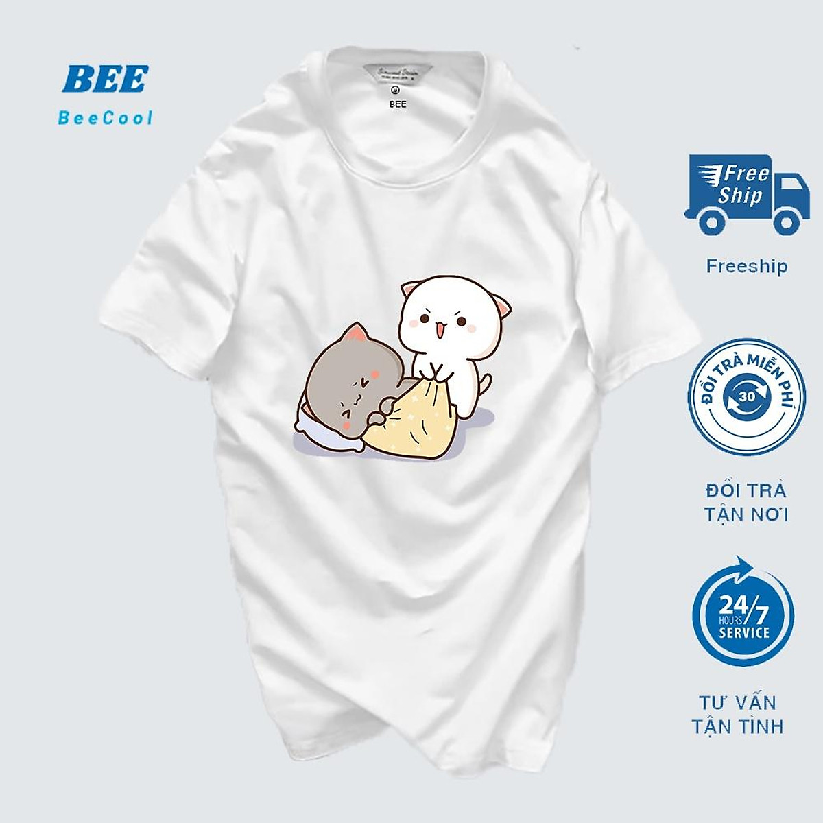 Áo thun unisex nam nữ hình in hai chú mèo chibi cực xinh, cực cute, Chất Áo Thun Unisex Nam Nữ Hình In Hai Chú Mèo Chibi Cực Xinh, Cực Cute, Chất