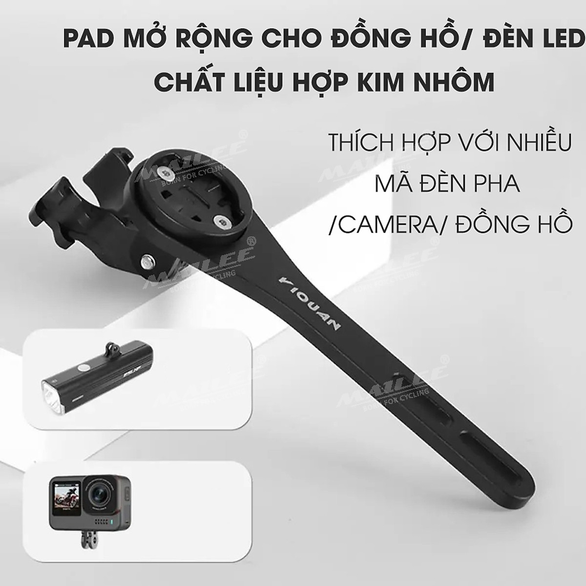 Giá đỡ đồng hồ đo/ đèn pin cho xe đạp đa năng YQ-2006 mở rộng gắn tay lái, tiết kiệm không gian, chất liệu nhôm phù hợp với xe đạp touring - Mai Lee