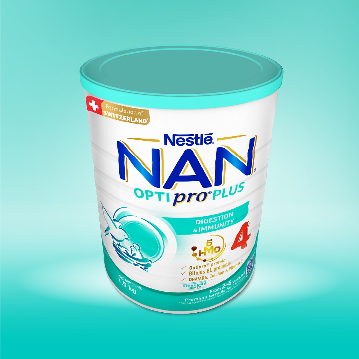 Bộ 2 lon Sữa bột NAN OPTIPRO PLUS 4 Nestle Bé 2-6 tuổi 1500g/lon Giúp tiêu hóa tốt