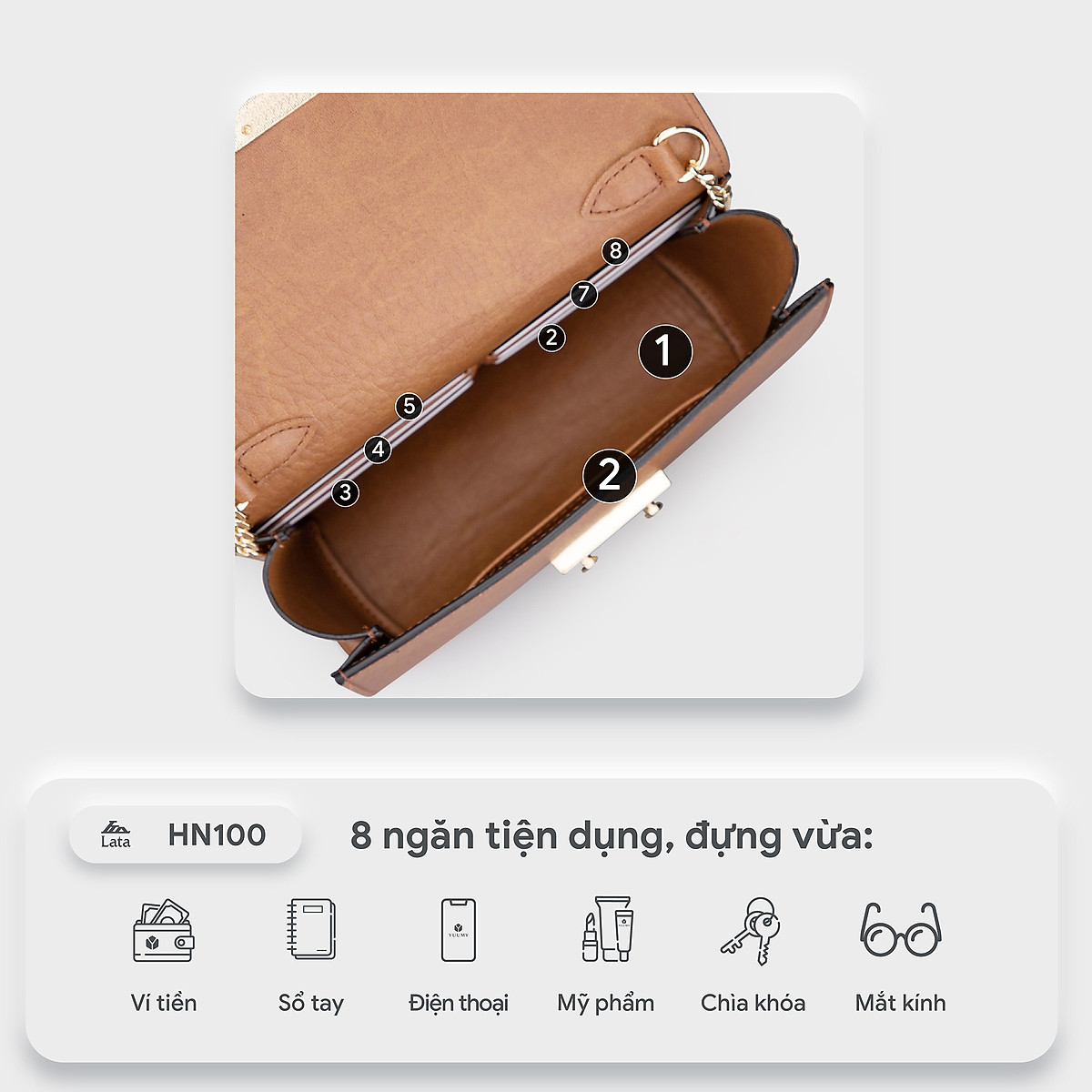 Túi đeo chéo da nữ khóa nhấn Lata HN100