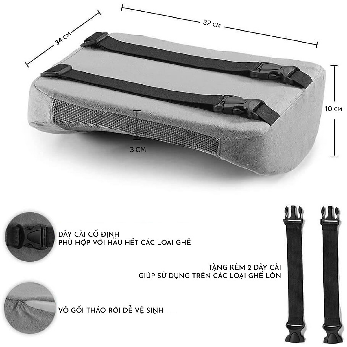 Gối Tựa Lưng Văn Phòng NOOZ Home Goods Chất Liệu Memory Foam Ruột Cao Su Non Đệm Êm Ái Cho Người Đau Thắt Lưng