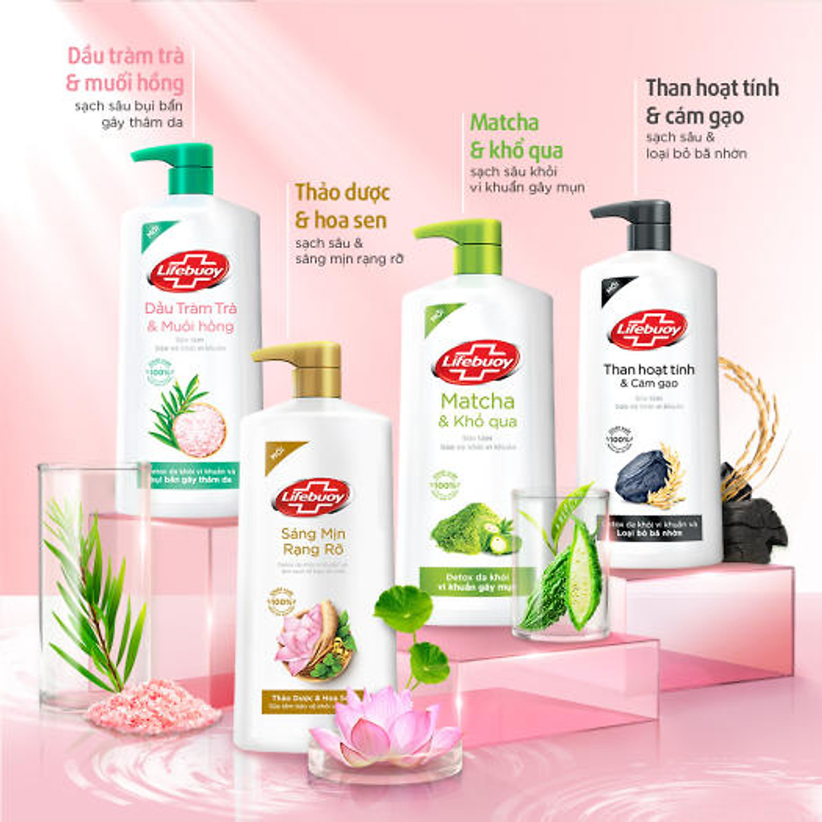 Sữa tắm Detox Bảo Vệ Khỏi Vi Khuẩn & Da Sáng Mịn Rạng Rỡ Thảo Dược & Hoa Sen 800g