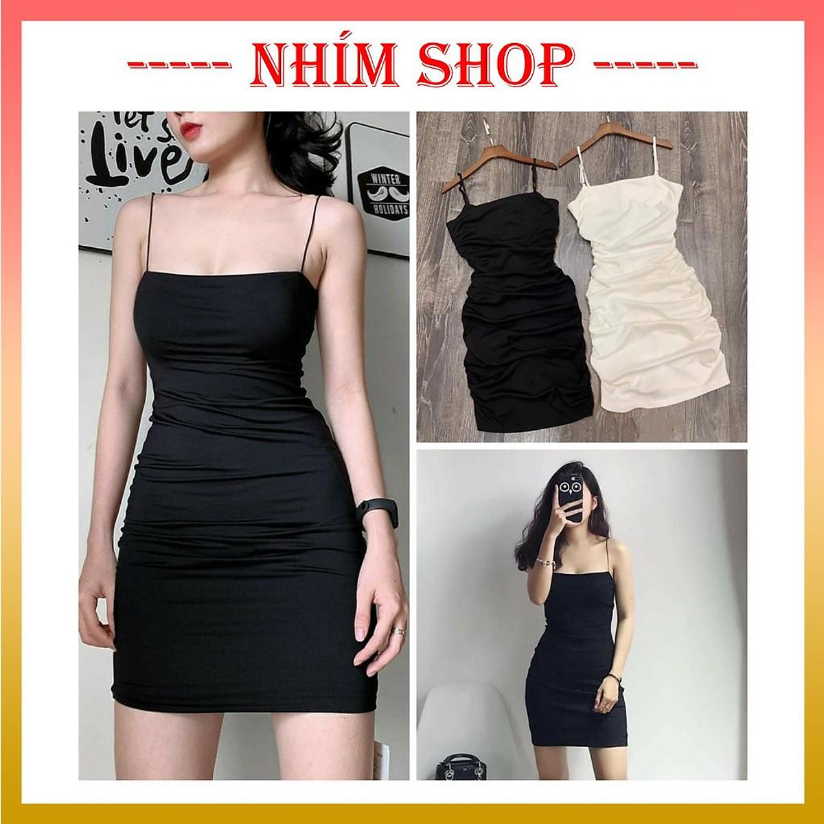 Đầm body lệch vai dúm eo màu trắng  C3663
