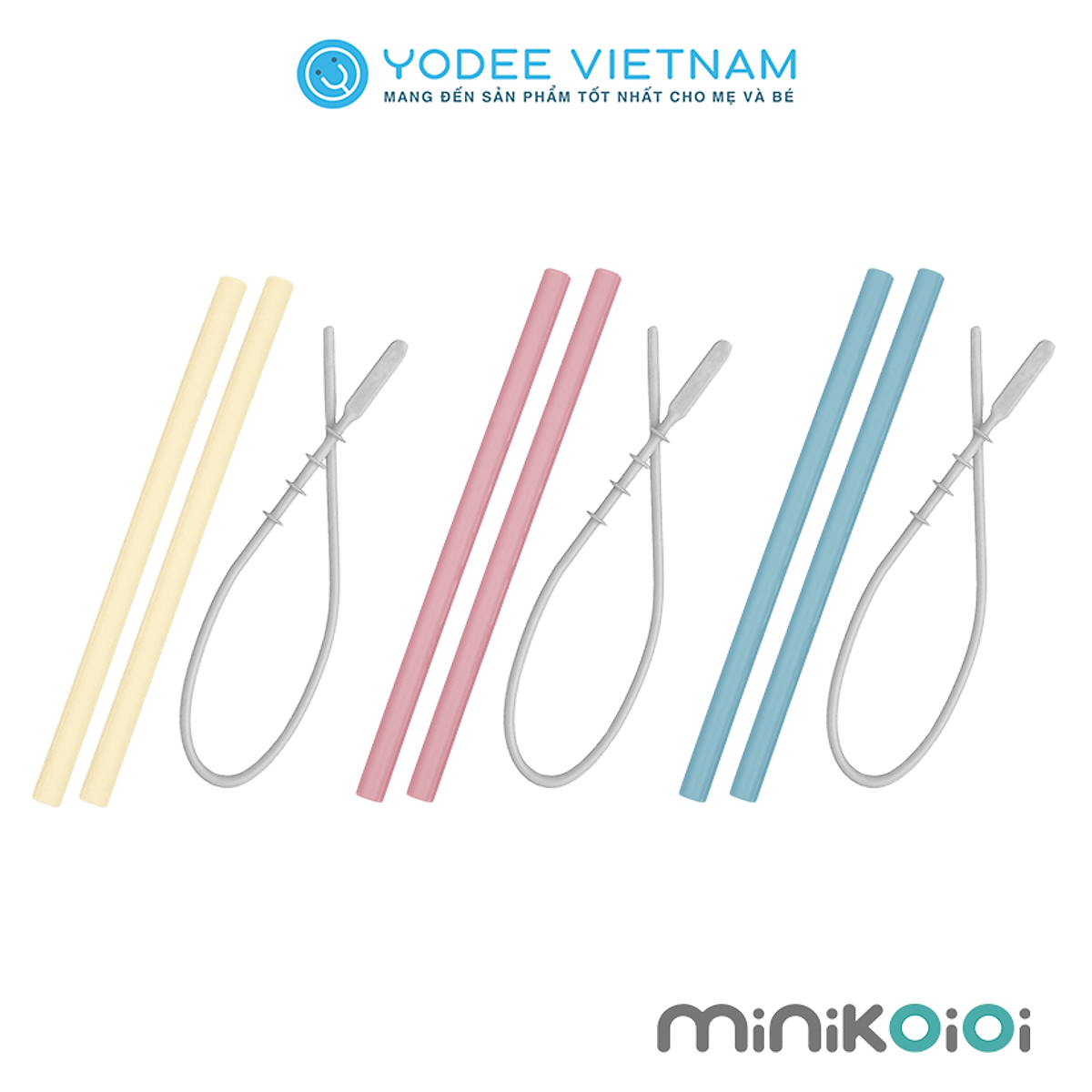 MinikOiOi Set cọ rửa và ống hút bằng silicone cao cấp tiện lợi và an toàn cho bé