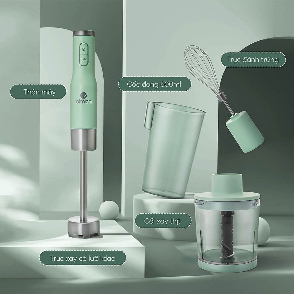 Máy xay cầm tay Elmich BLE-8666, công suất 1000W, thiết kế cầm tay dễ sử dụng, lưỡi dao bằng thép không gỉ siêu bền, đảm bảo an toàn tuyệt đối cho sức khỏe - Hàng chính hãng