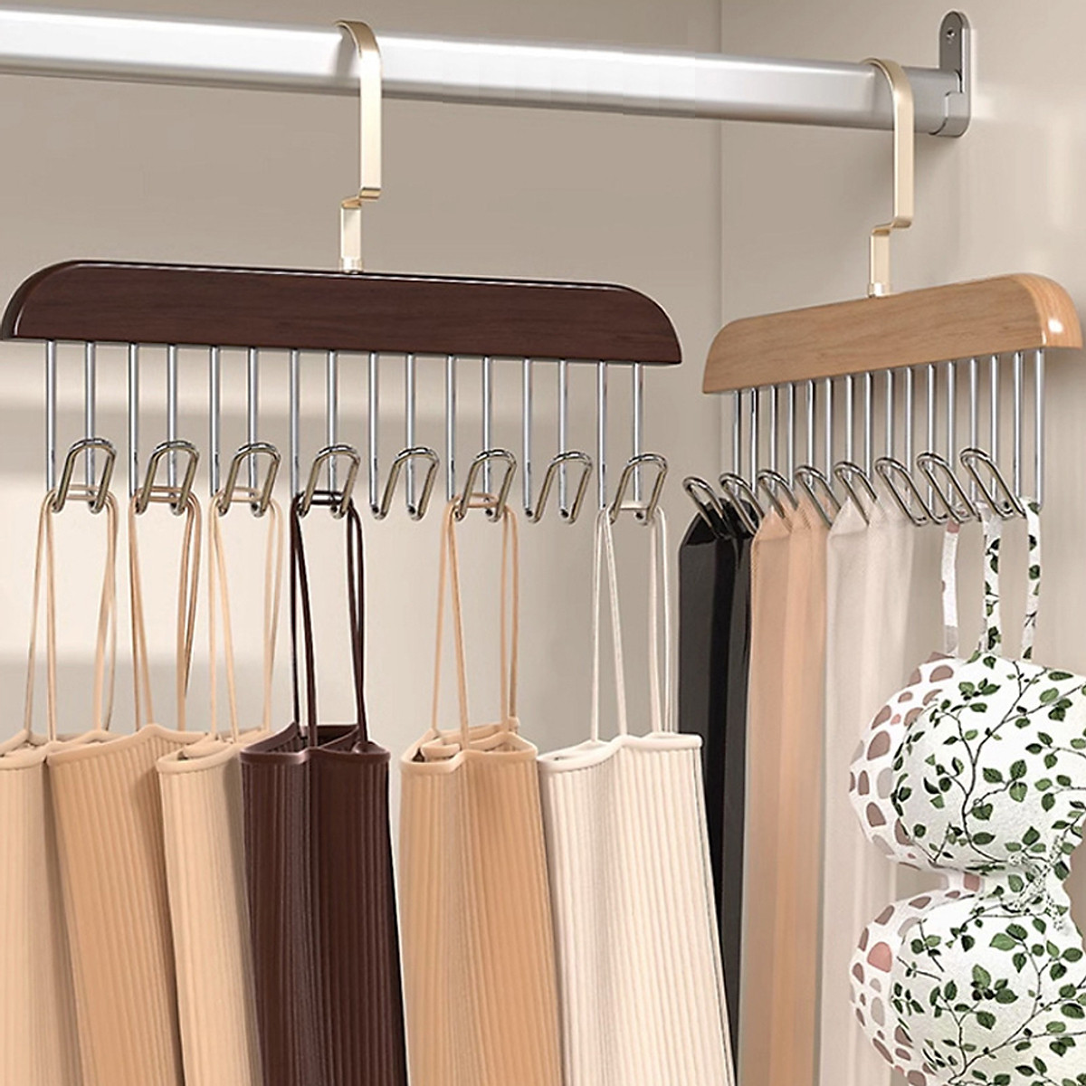 Móc Gỗ Treo Đồ Lót Áo Ngực Áo 2 Dây Bra Gosashi Giá Treo 8 Mắc Bằng Gỗ Treo Áo Lót Cà Vạt Thắt Lưng Túi Xách Gọn Gàng Giao Màu Ngẫu Nhiên