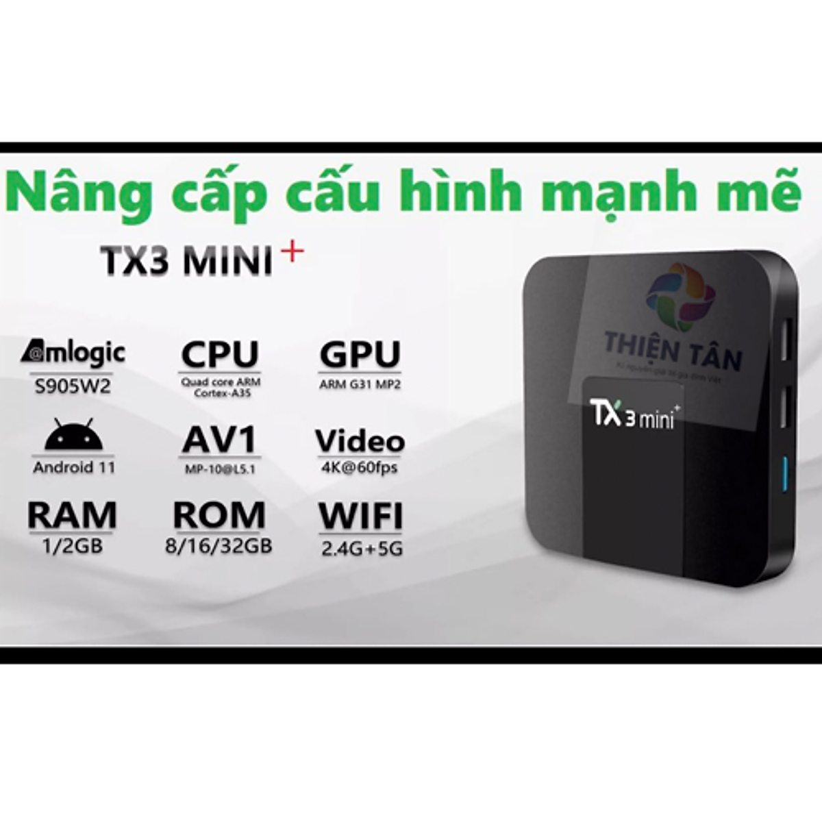 Box TV TX3 mini+ (2024) - Ram 2G/16G  Android TV 11.0 - Chip Amlogic S905W2 - Bluetooth 5.0 - Xem Truyền Hình Đá Banh Miễn Phí - Hàng Nhập Khẩu