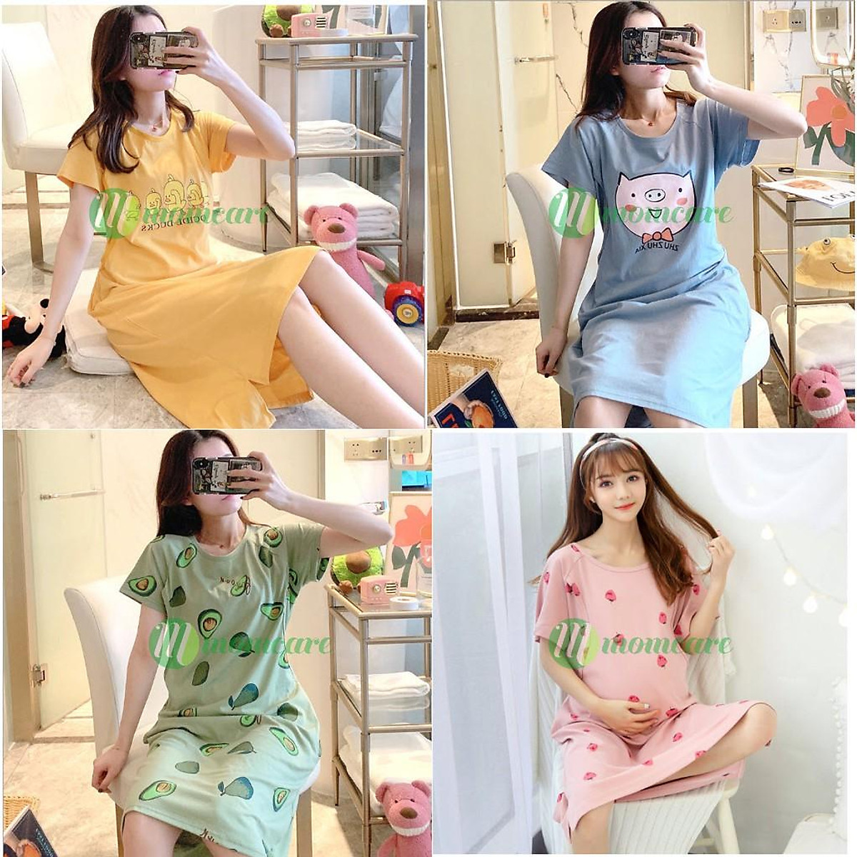 Váy Ngủ Cho Con Bú Bà Bầu Trang Phục Ở Cữ Sản Phụ Tay Ngắn Mùa Hè Váy Ngủ Cho  Con Bú Sau Sinh Cỡ Lớn Mùa Hè Mẫu Mùa Hè 