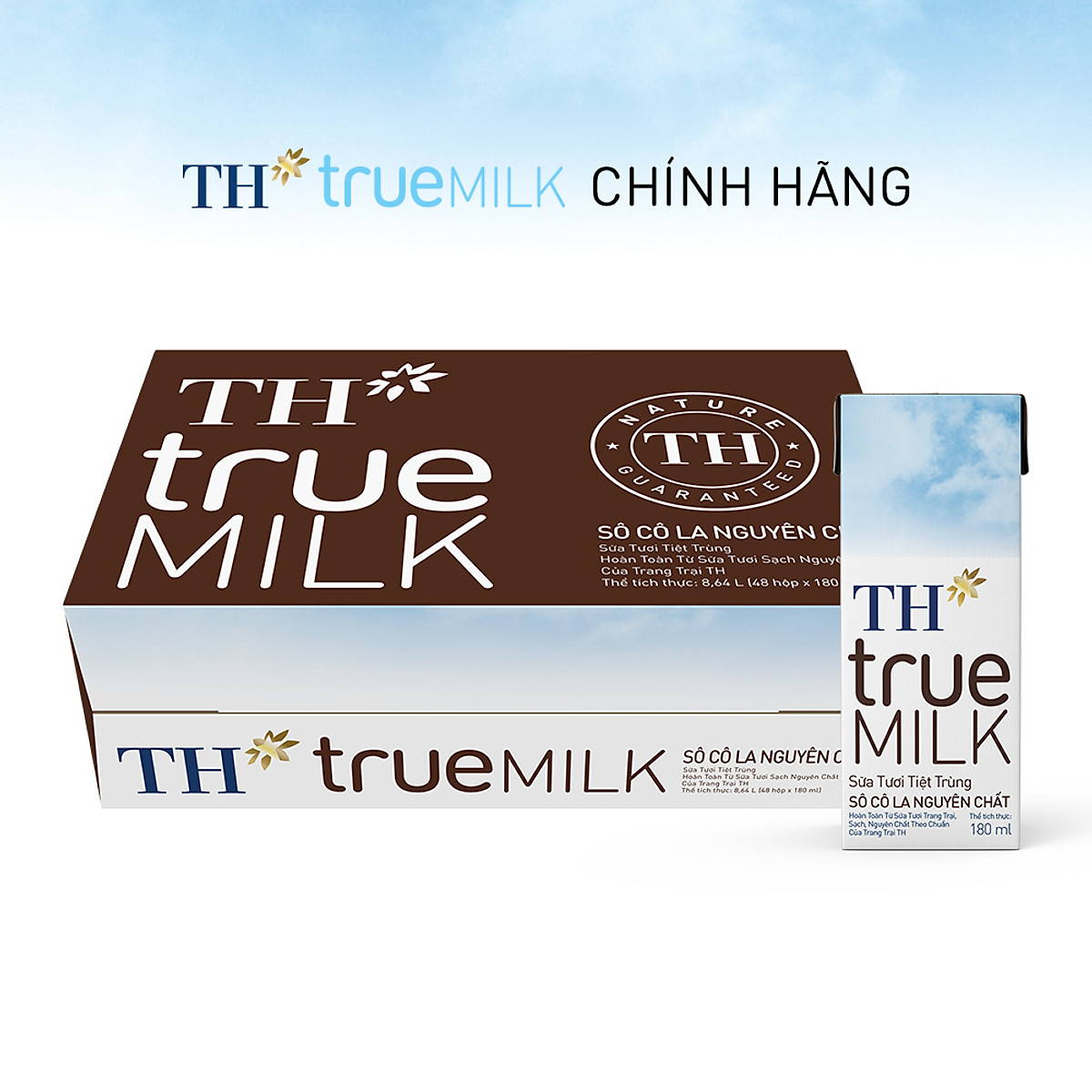 Thùng 48 hộp sữa tươi tiệt trùng TH true MILK sôcôla nguyên chất 180 ml (180 ml x 48)