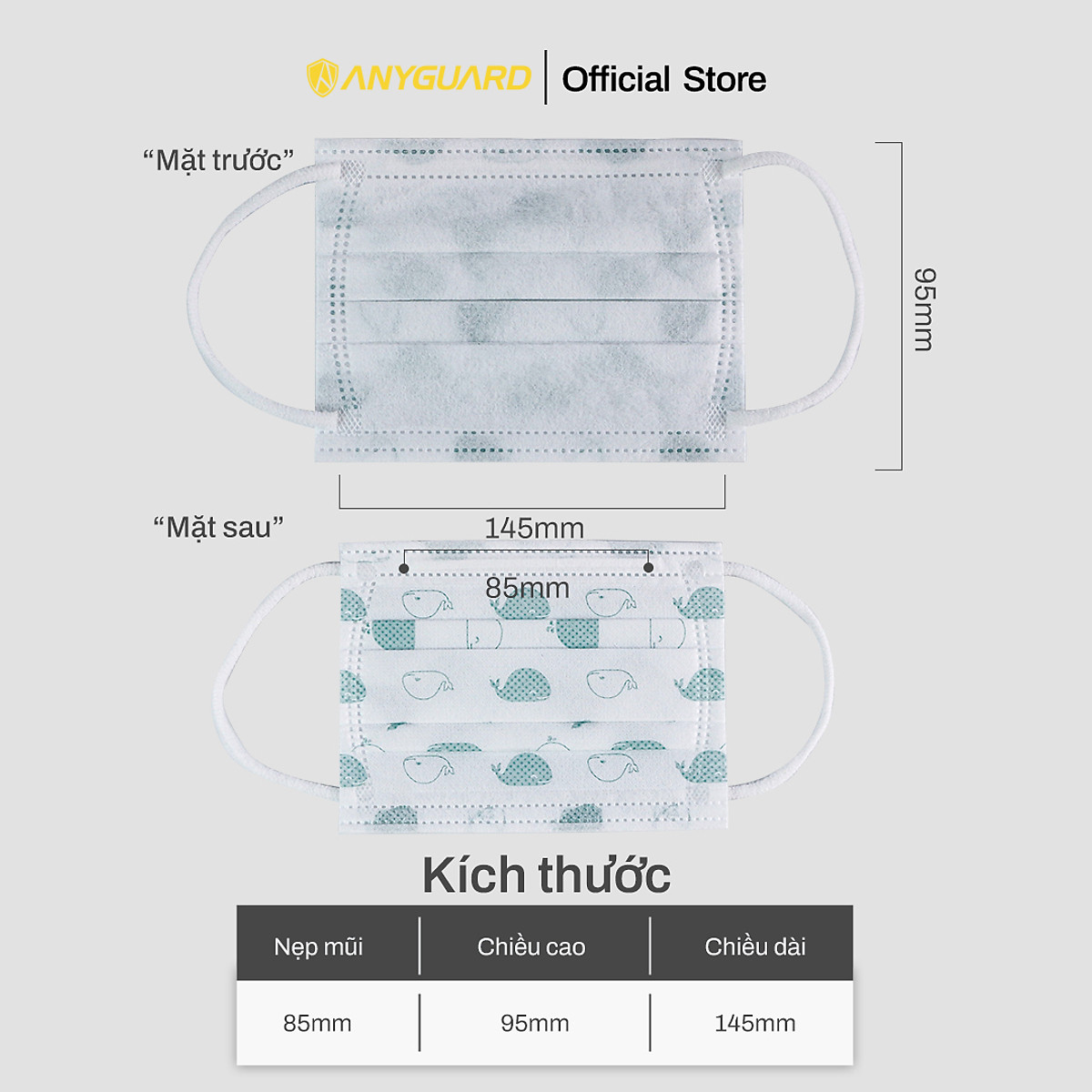 Khẩu Trang Trẻ Em Anyguard Hàn Quốc 3 Lớp Chính Hãng (Cỡ Lớn Cho Bé Dưới 13Tuổi - Hộp 50 Chiếc)-베이비 마스크 - Face Mask For Kids Under 13 yearsold-ISO 9001:2015, ISO 13485:2016, QCVN 01:2017/BTC