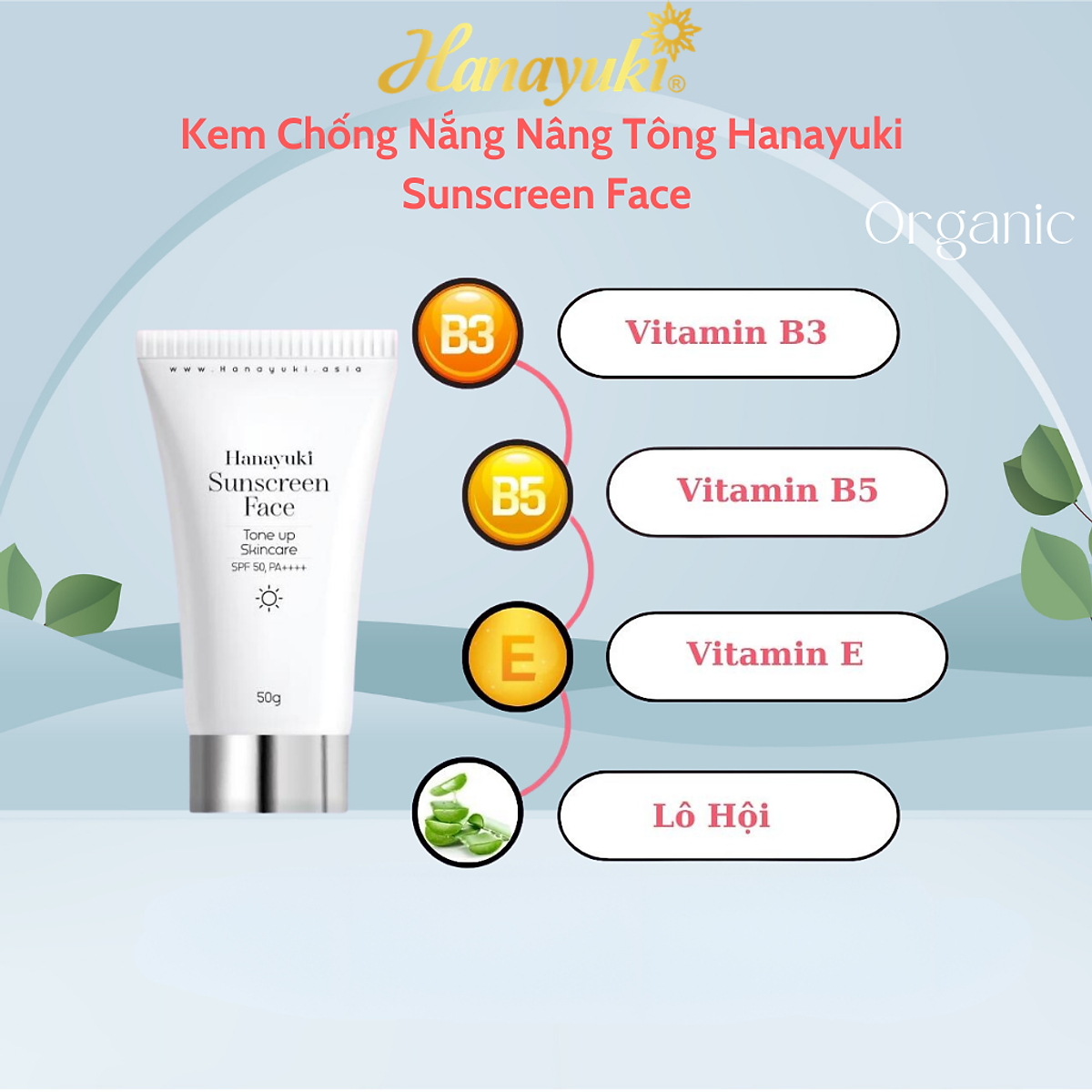 Kem Chống Nắng Sunscreen Face Hanayuki Chính Hãng SPF 50+/PA++++ Nâng Tông Kiềm Dầu 50g