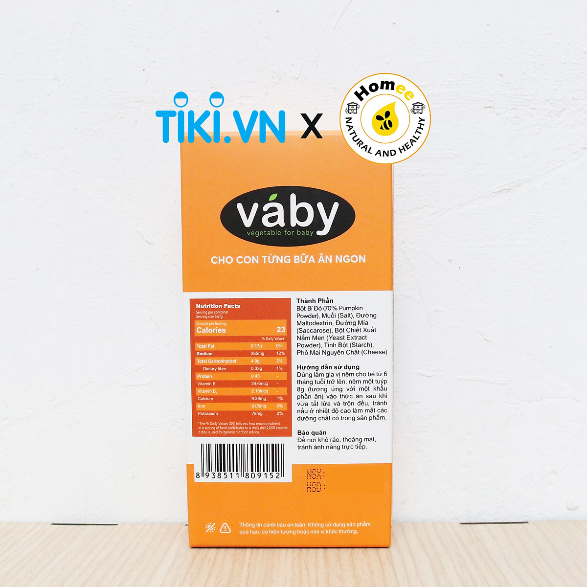Bột nêm Bí đỏ dành cho bé ăn dặm VABY Hộp 48g (6 x gói 8g)- Gia vị nêm và rắc dành cho bé từ 6 tháng tuổi