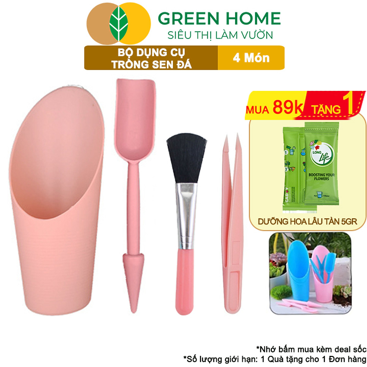 Dụng Cụ Làm Vườn GreenHome, Mini 4 Món, Chuyên Trồng Sen Đá, Xương Rồng, Tiểu Cảnh Mini, Màu Ngẫu Nhiên