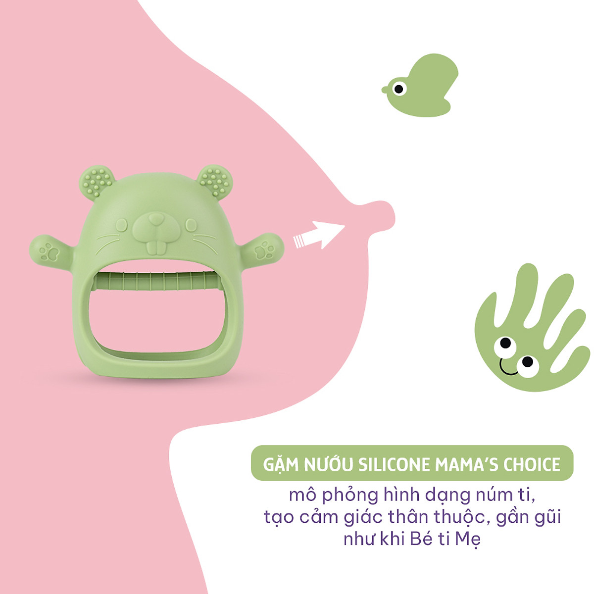 Gặm Nướu Mama's Choice Cao Cấp Cho Bé, Kiểm Định An Toàn Quốc Tế, Chất Liệu Silicone Bạch Kim, Có Hộp Bảo Quản